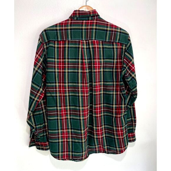 L.L. Bean fleece button up shirt cotton tartan plaid winter festive men M - Picture 2 of 5